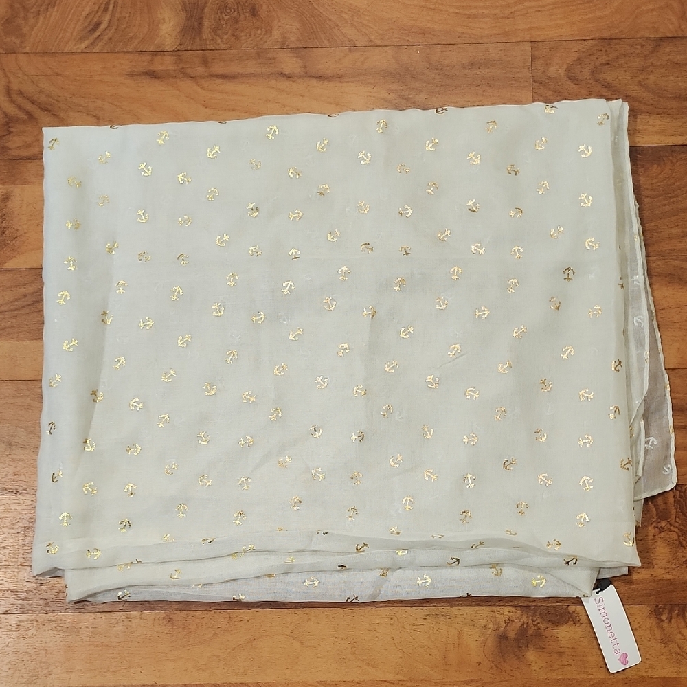 Simonetta Cream Gold Anchor Patterned Scarf Shawl NEW
